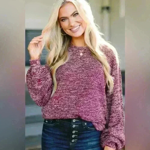 Shop The Mint Sweaters - The Slouchy Burgundy Red Bubble Sleeve Sweater New With Tags Size Small